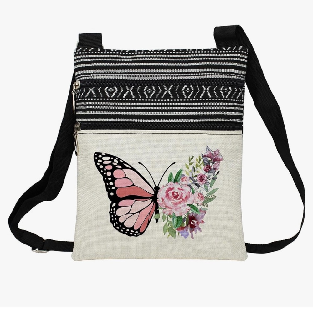 Floral Butterfly Messenger Bag Ethnic Pattern Printed Adjustable Strap Crossbody